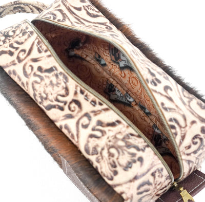 Dutton - Red Brindle w/ Ivory Tool-Dutton-Western-Cowhide-Bags-Handmade-Products-Gifts-Dancing Cactus Designs