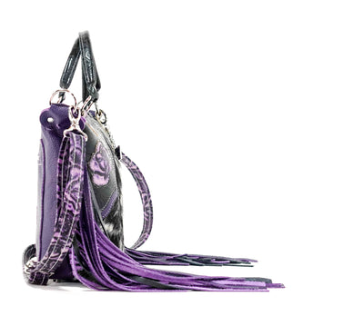 Fancy Annie - Black & White w/ Purple Roses-Fancy Annie-Western-Cowhide-Bags-Handmade-Products-Gifts-Dancing Cactus Designs