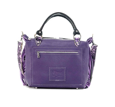 Fancy Annie - Black & White w/ Purple Roses-Fancy Annie-Western-Cowhide-Bags-Handmade-Products-Gifts-Dancing Cactus Designs