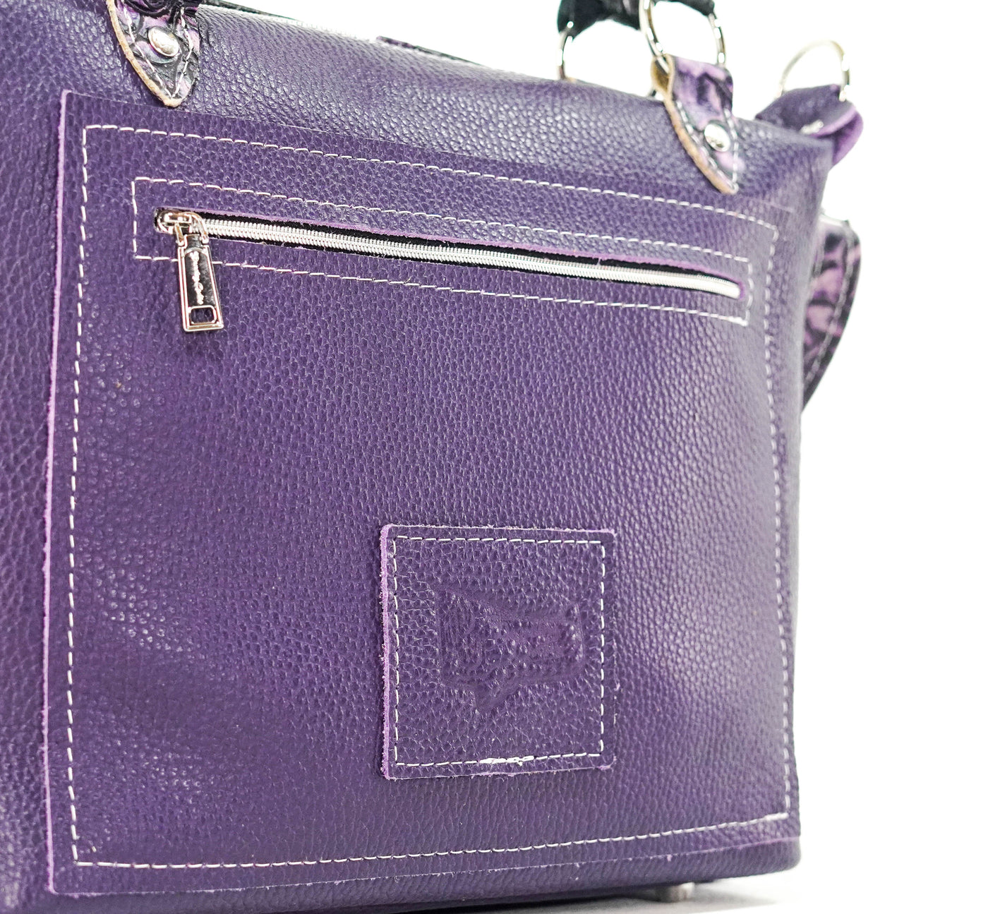 Fancy Annie - Black & White w/ Purple Roses-Fancy Annie-Western-Cowhide-Bags-Handmade-Products-Gifts-Dancing Cactus Designs