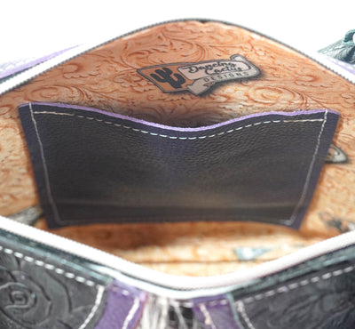 Fancy Annie - Black & White w/ Purple Roses-Fancy Annie-Western-Cowhide-Bags-Handmade-Products-Gifts-Dancing Cactus Designs