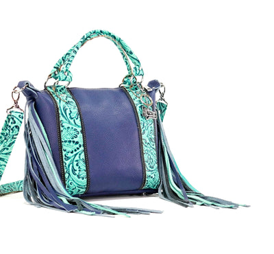 Fancy Annie - Navy Leather w/ Sea Glass Tool-Fancy Annie-Western-Cowhide-Bags-Handmade-Products-Gifts-Dancing Cactus Designs