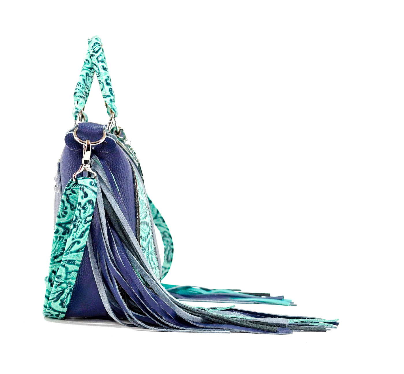 Fancy Annie - Navy Leather w/ Sea Glass Tool-Fancy Annie-Western-Cowhide-Bags-Handmade-Products-Gifts-Dancing Cactus Designs