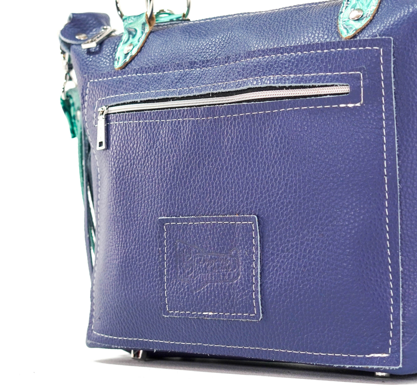 Fancy Annie - Navy Leather w/ Sea Glass Tool-Fancy Annie-Western-Cowhide-Bags-Handmade-Products-Gifts-Dancing Cactus Designs
