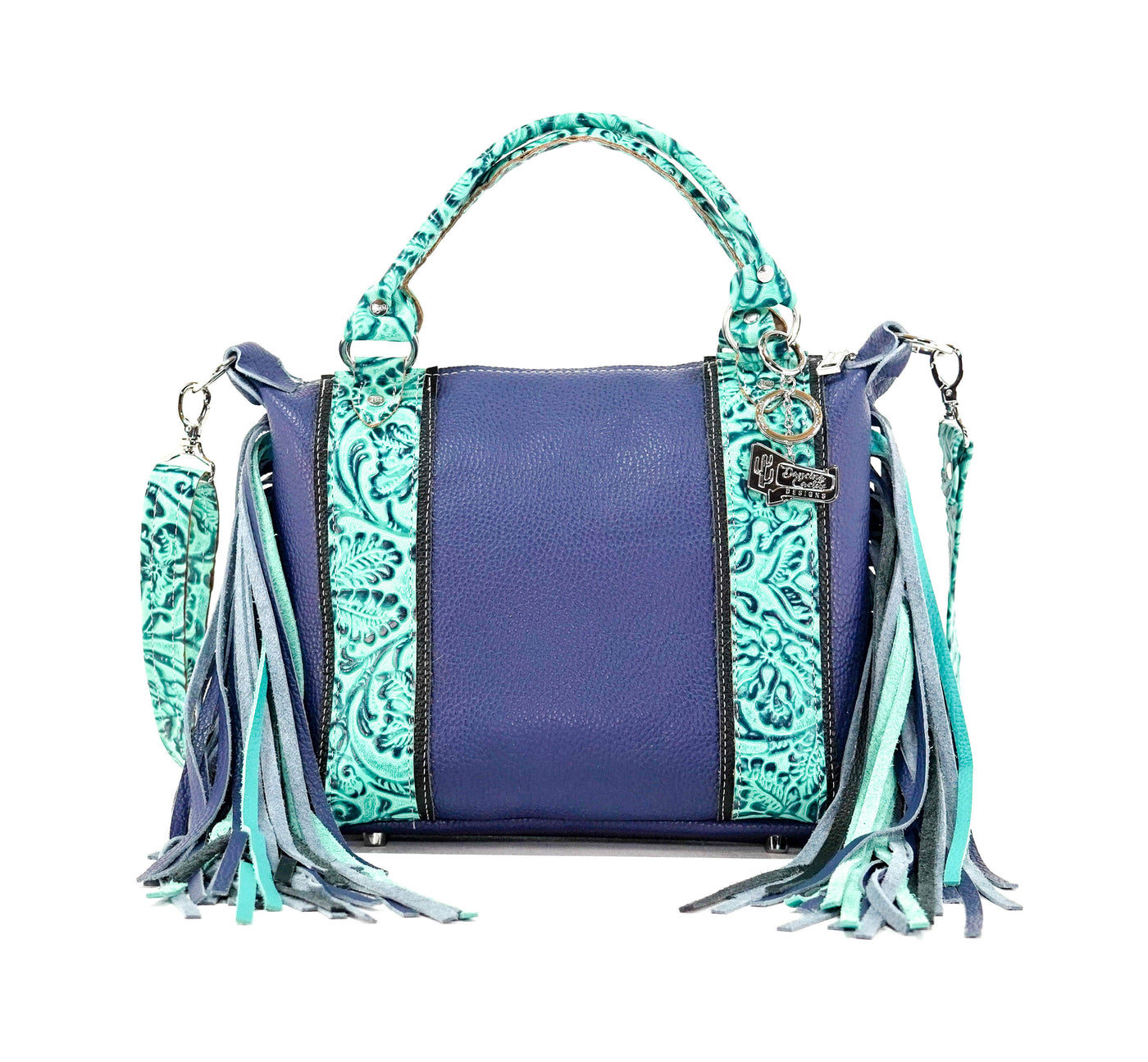 Fancy Annie - Navy Leather w/ Sea Glass Tool-Fancy Annie-Western-Cowhide-Bags-Handmade-Products-Gifts-Dancing Cactus Designs