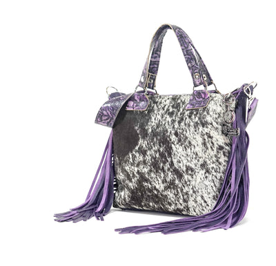 Fancy Oakley - Black & White w/ Purple Roses-Fancy Oakley-Western-Cowhide-Bags-Handmade-Products-Gifts-Dancing Cactus Designs