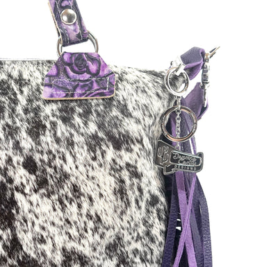 Fancy Oakley - Black & White w/ Purple Roses-Fancy Oakley-Western-Cowhide-Bags-Handmade-Products-Gifts-Dancing Cactus Designs
