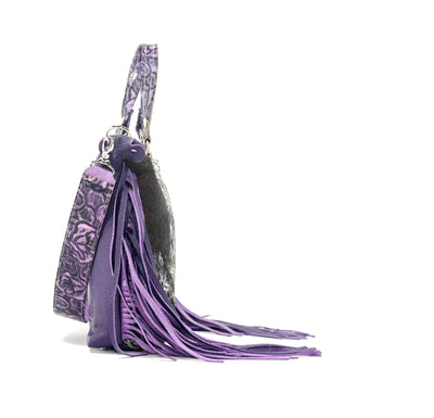 Fancy Oakley - Black & White w/ Purple Roses-Fancy Oakley-Western-Cowhide-Bags-Handmade-Products-Gifts-Dancing Cactus Designs