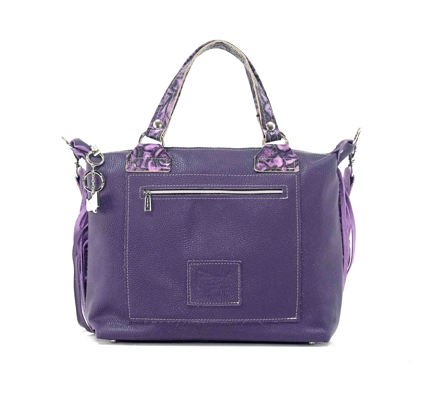 Fancy Oakley - Black & White w/ Purple Roses-Fancy Oakley-Western-Cowhide-Bags-Handmade-Products-Gifts-Dancing Cactus Designs