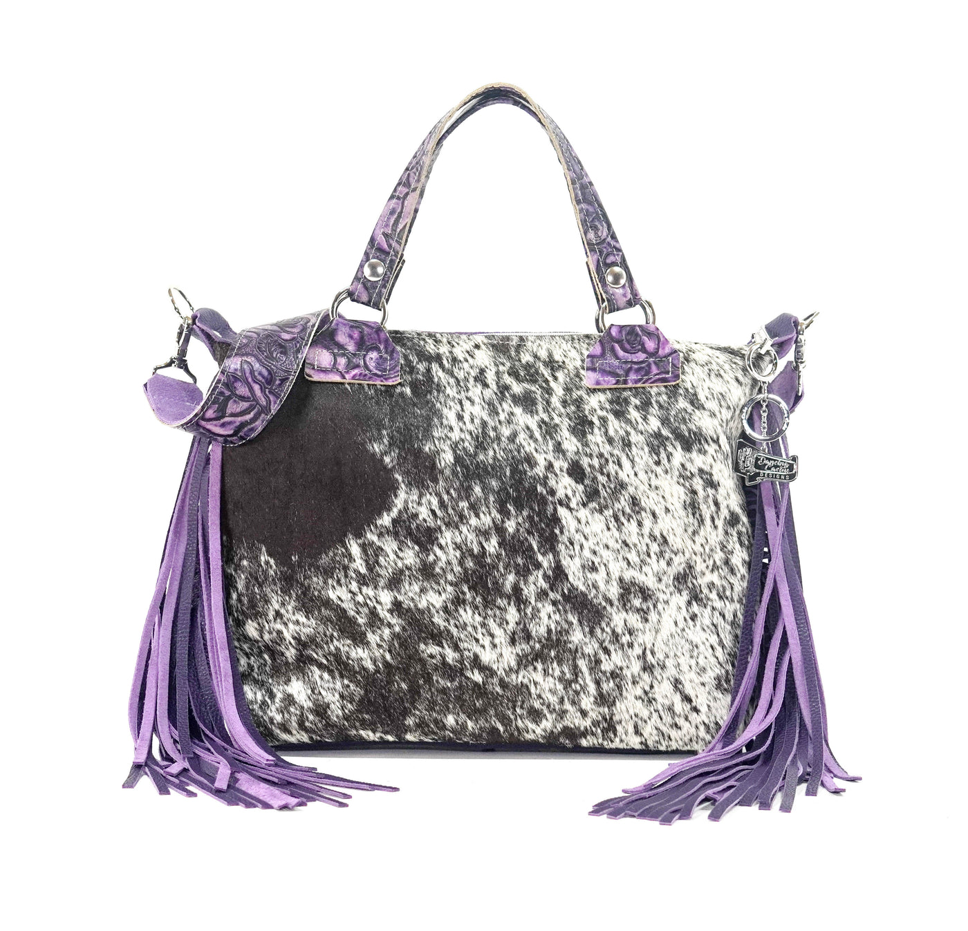 Fancy Oakley - Black & White w/ Purple Roses-Fancy Oakley-Western-Cowhide-Bags-Handmade-Products-Gifts-Dancing Cactus Designs