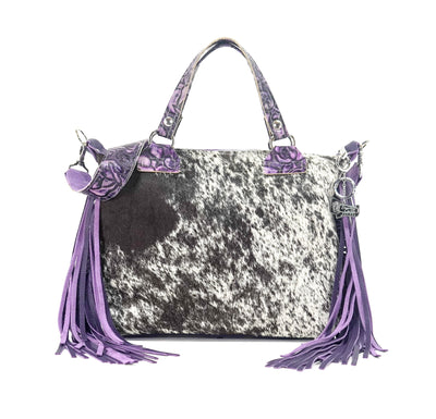 Fancy Oakley - Black & White w/ Purple Roses-Fancy Oakley-Western-Cowhide-Bags-Handmade-Products-Gifts-Dancing Cactus Designs