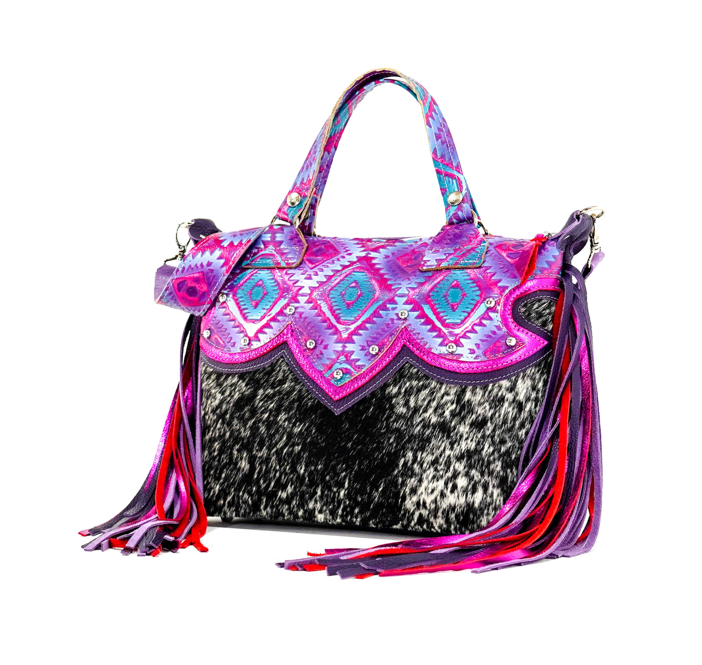 Fancy Oakley - Black & White w/ Rio Aztec-Fancy Oakley-Western-Cowhide-Bags-Handmade-Products-Gifts-Dancing Cactus Designs