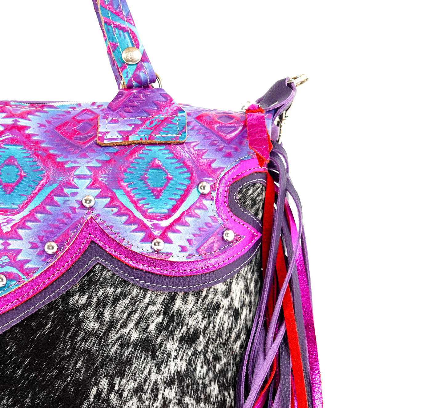 Fancy Oakley - Black & White w/ Rio Aztec-Fancy Oakley-Western-Cowhide-Bags-Handmade-Products-Gifts-Dancing Cactus Designs
