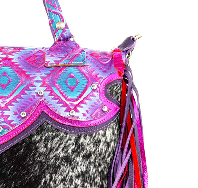 Fancy Oakley - Black & White w/ Rio Aztec-Fancy Oakley-Western-Cowhide-Bags-Handmade-Products-Gifts-Dancing Cactus Designs