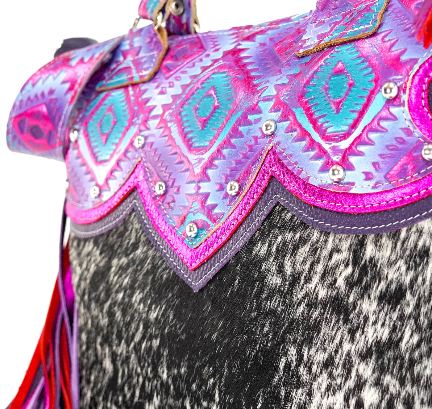 Fancy Oakley - Black & White w/ Rio Aztec-Fancy Oakley-Western-Cowhide-Bags-Handmade-Products-Gifts-Dancing Cactus Designs