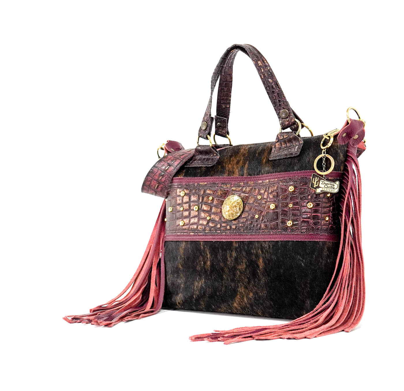 Fancy Oakley - Dark Brindle w/ Burgundy Croc-Fancy Oakley-Western-Cowhide-Bags-Handmade-Products-Gifts-Dancing Cactus Designs