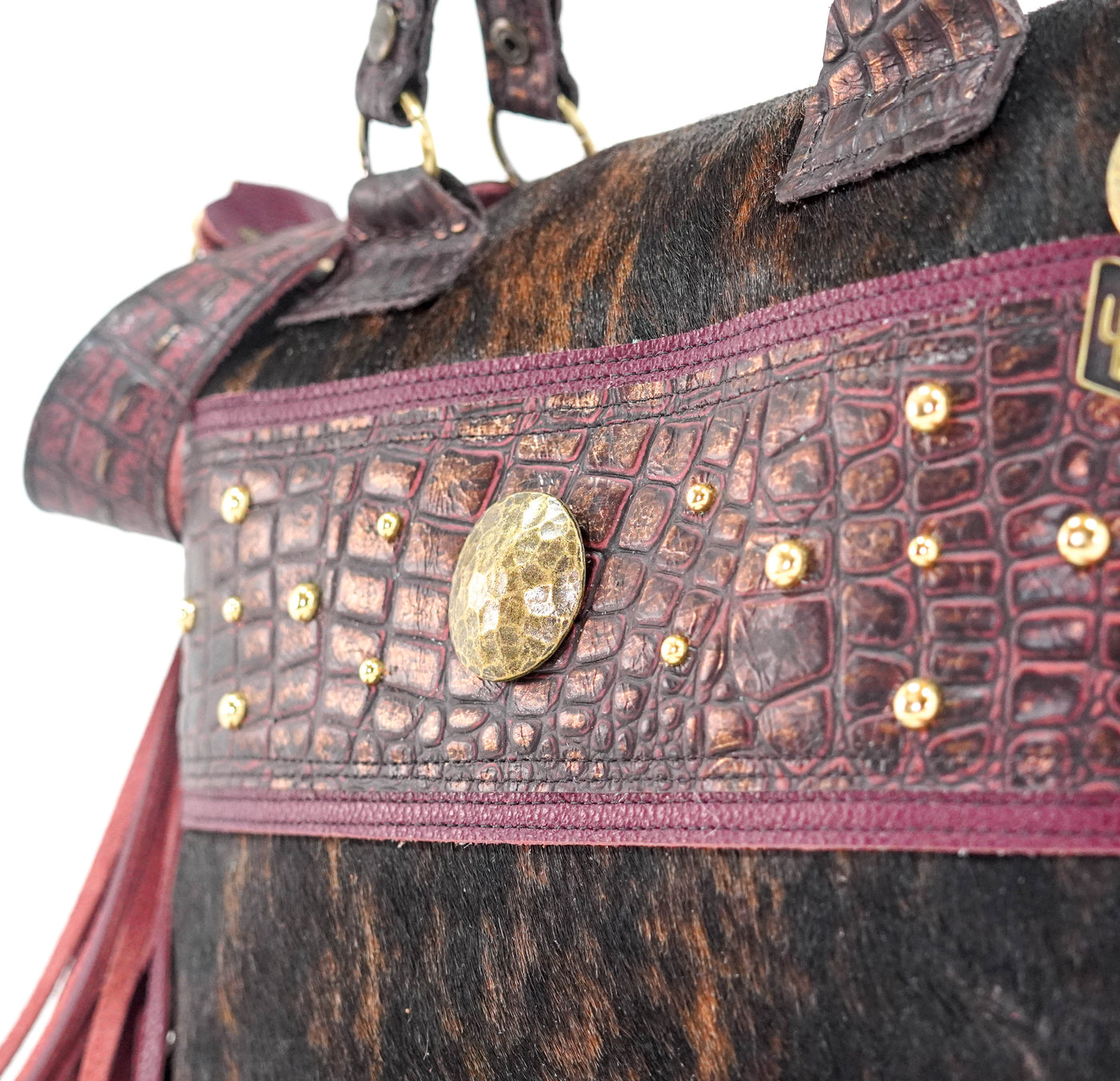Fancy Oakley - Dark Brindle w/ Burgundy Croc-Fancy Oakley-Western-Cowhide-Bags-Handmade-Products-Gifts-Dancing Cactus Designs