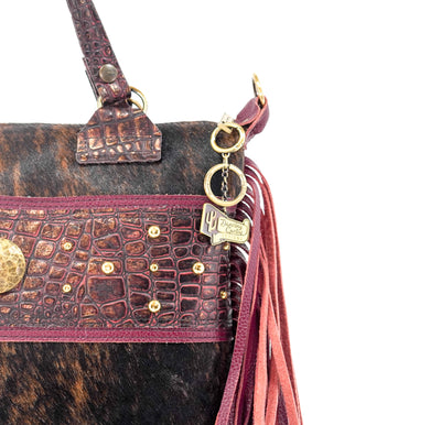 Fancy Oakley - Dark Brindle w/ Burgundy Croc-Fancy Oakley-Western-Cowhide-Bags-Handmade-Products-Gifts-Dancing Cactus Designs