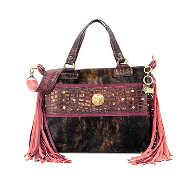 Fancy Oakley - Dark Brindle w/ Burgundy Croc-Fancy Oakley-Western-Cowhide-Bags-Handmade-Products-Gifts-Dancing Cactus Designs