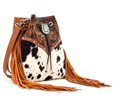 Gabby - Black & White w/ Burnt Skulls-Gabby-Western-Cowhide-Bags-Handmade-Products-Gifts-Dancing Cactus Designs
