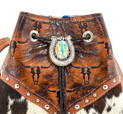 Gabby - Black & White w/ Burnt Skulls-Gabby-Western-Cowhide-Bags-Handmade-Products-Gifts-Dancing Cactus Designs