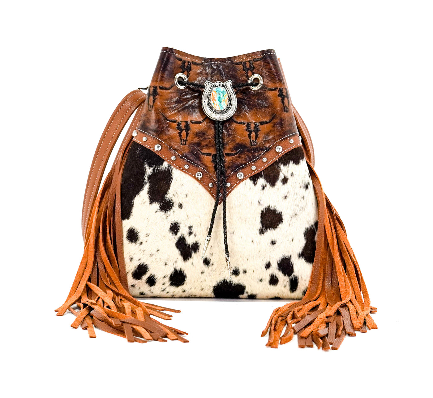 Gabby - Black & White w/ Burnt Skulls-Gabby-Western-Cowhide-Bags-Handmade-Products-Gifts-Dancing Cactus Designs