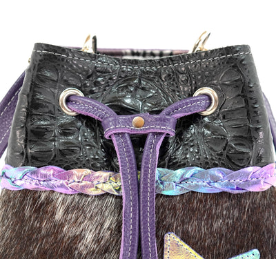 Gabby - Black & White w/ Onyx Croc-Gabby-Western-Cowhide-Bags-Handmade-Products-Gifts-Dancing Cactus Designs
