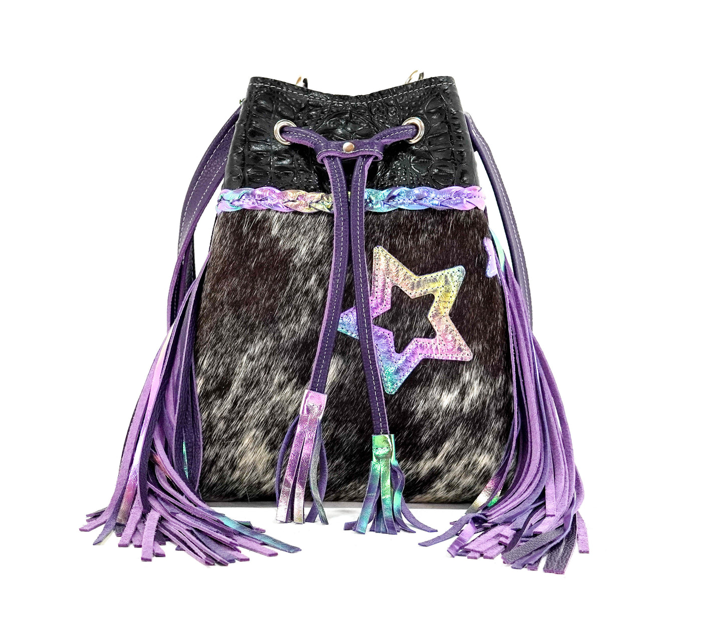 Gabby - Black & White w/ Onyx Croc-Gabby-Western-Cowhide-Bags-Handmade-Products-Gifts-Dancing Cactus Designs