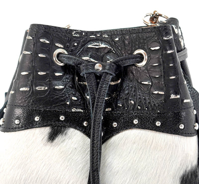 Gabby - Black & White w/ Onyx & Silver Croc-Gabby-Western-Cowhide-Bags-Handmade-Products-Gifts-Dancing Cactus Designs