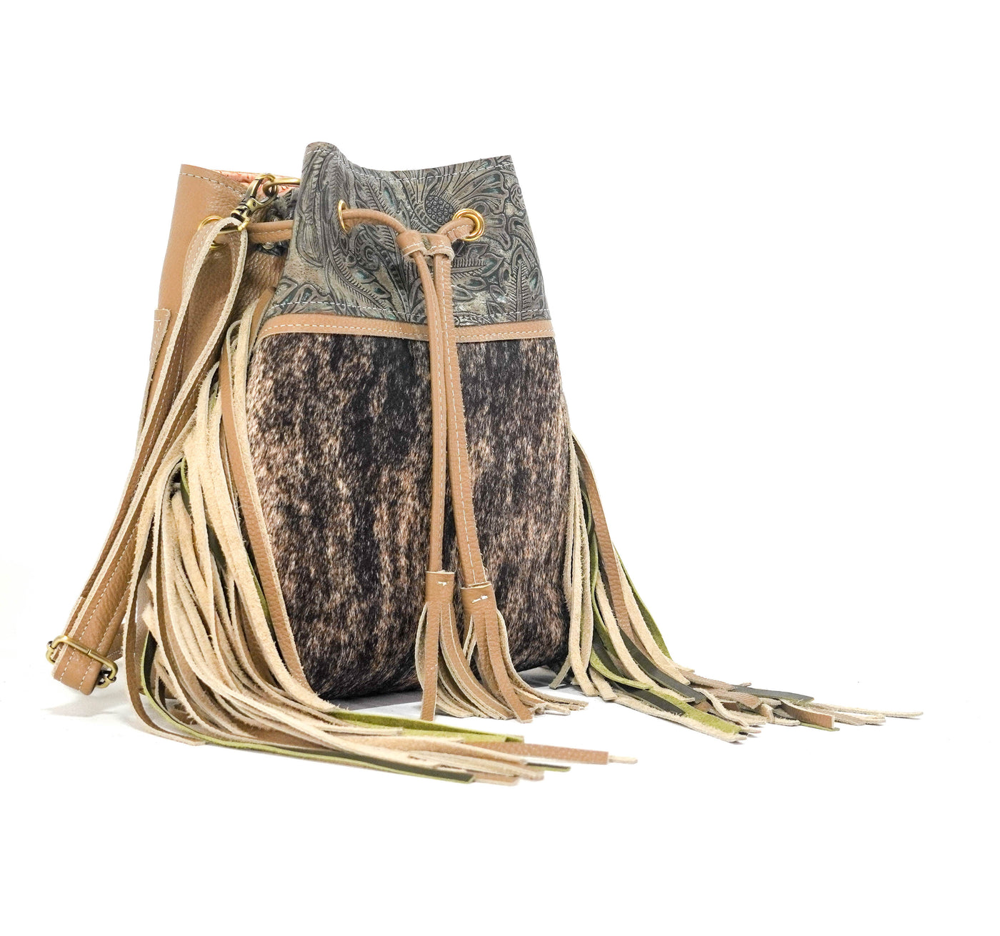 Gabby - Brindle w/ Turquoise Autumn-Gabby-Western-Cowhide-Bags-Handmade-Products-Gifts-Dancing Cactus Designs