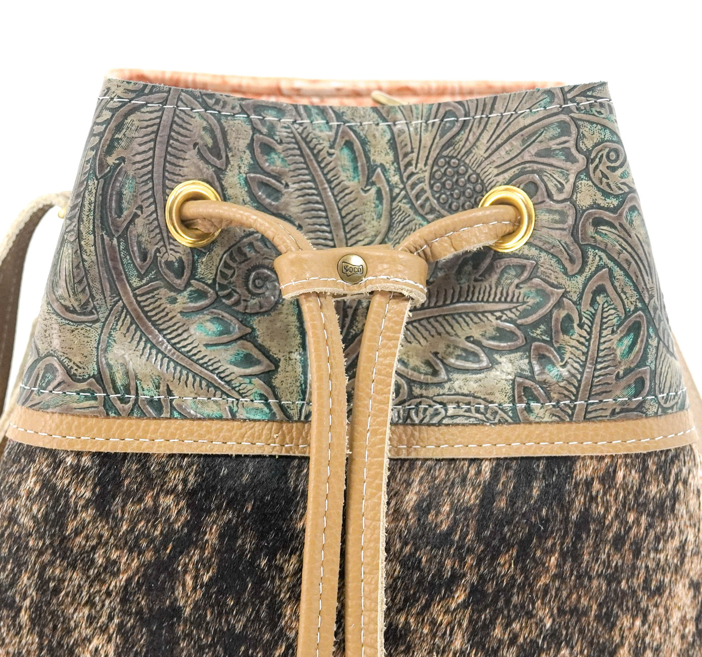 Gabby - Brindle w/ Turquoise Autumn-Gabby-Western-Cowhide-Bags-Handmade-Products-Gifts-Dancing Cactus Designs