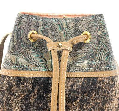 Gabby - Brindle w/ Turquoise Autumn-Gabby-Western-Cowhide-Bags-Handmade-Products-Gifts-Dancing Cactus Designs