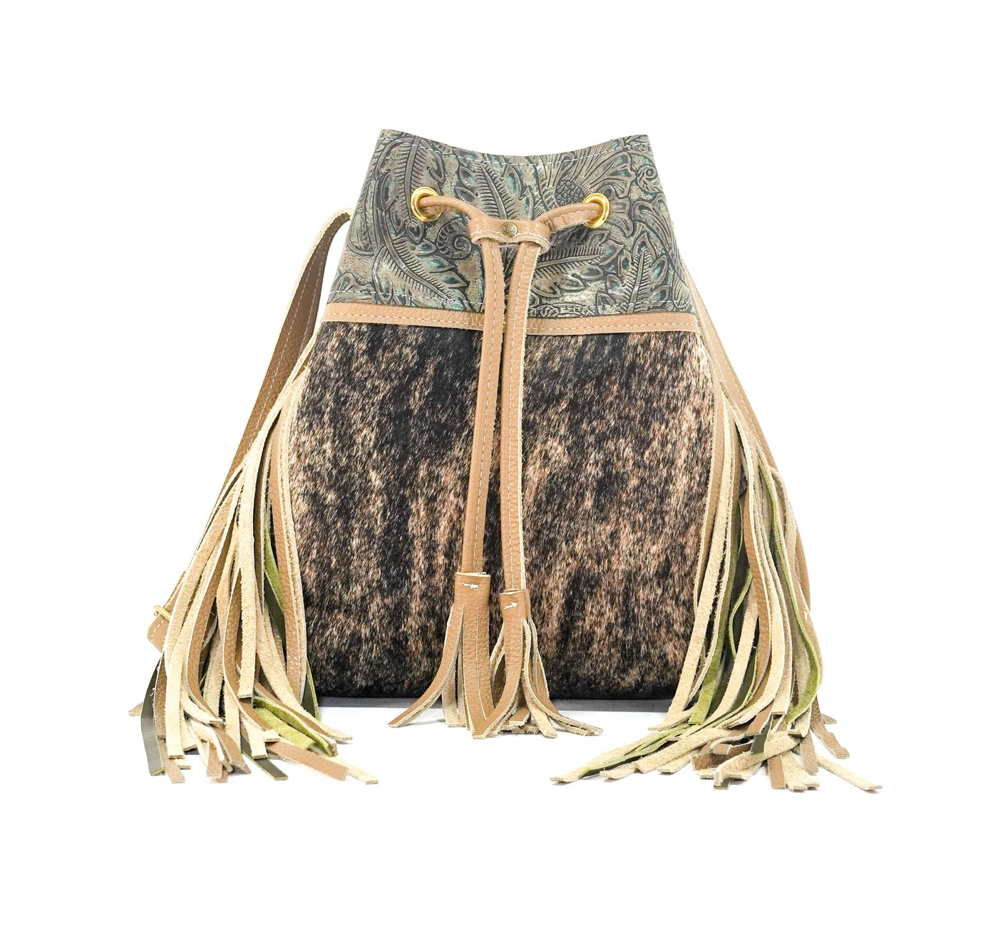 Gabby - Brindle w/ Turquoise Autumn-Gabby-Western-Cowhide-Bags-Handmade-Products-Gifts-Dancing Cactus Designs