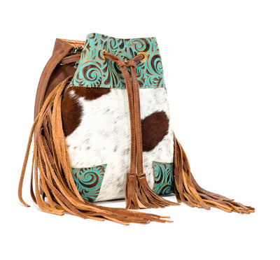 Gabby - Longhorn w/ Turquoise Caracole-Gabby-Western-Cowhide-Bags-Handmade-Products-Gifts-Dancing Cactus Designs
