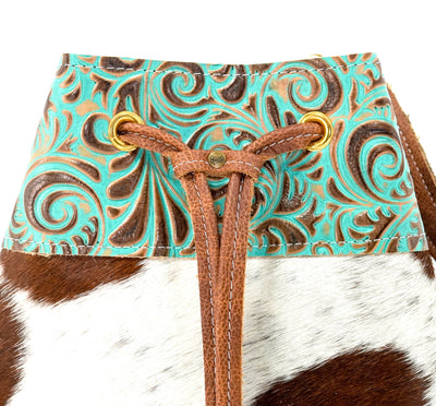 Gabby - Longhorn w/ Turquoise Caracole-Gabby-Western-Cowhide-Bags-Handmade-Products-Gifts-Dancing Cactus Designs