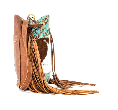 Gabby - Longhorn w/ Turquoise Caracole-Gabby-Western-Cowhide-Bags-Handmade-Products-Gifts-Dancing Cactus Designs