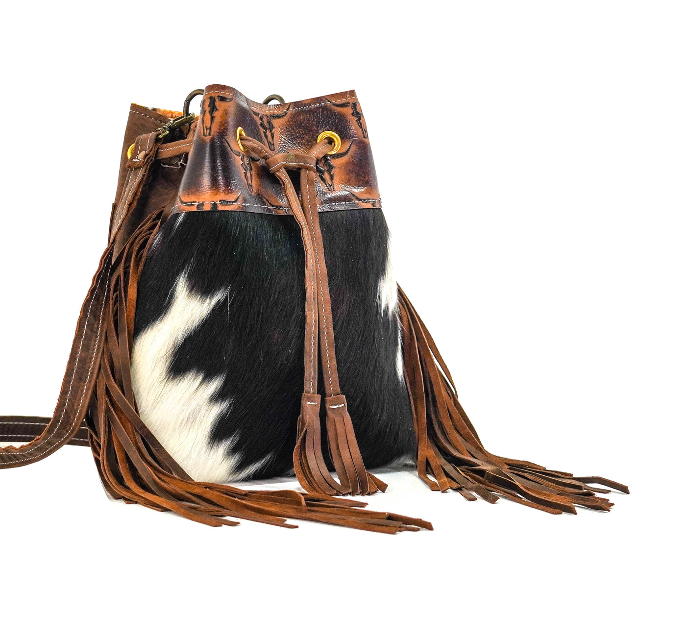 Gabby - Tricolor w/ Burnt Skulls-Gabby-Western-Cowhide-Bags-Handmade-Products-Gifts-Dancing Cactus Designs