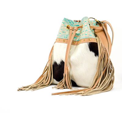 Gabby - Tricolor w/ Cyan Croc-Gabby-Western-Cowhide-Bags-Handmade-Products-Gifts-Dancing Cactus Designs