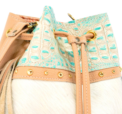 Gabby - Tricolor w/ Cyan Croc-Gabby-Western-Cowhide-Bags-Handmade-Products-Gifts-Dancing Cactus Designs
