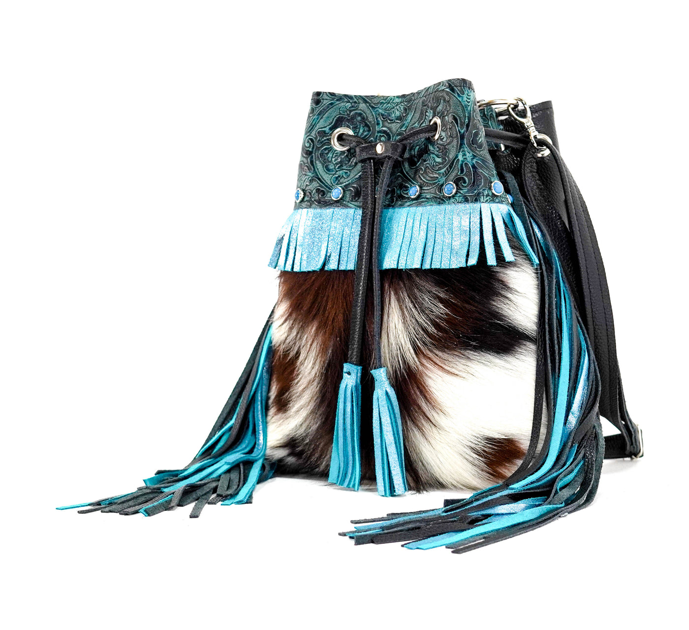 Gabby - Tricolor w/ Indigo Tool-Gabby-Western-Cowhide-Bags-Handmade-Products-Gifts-Dancing Cactus Designs