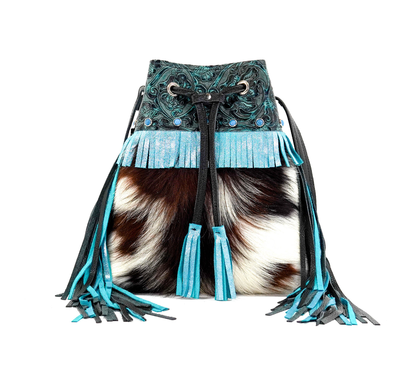 Gabby - Tricolor w/ Indigo Tool-Gabby-Western-Cowhide-Bags-Handmade-Products-Gifts-Dancing Cactus Designs