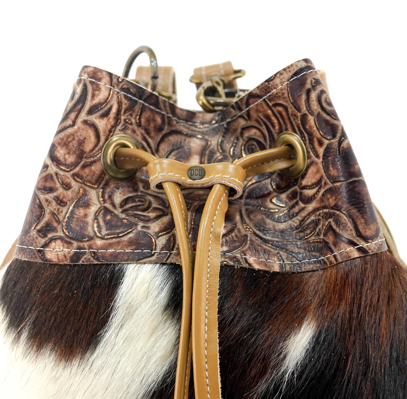 Gabby - Tricolor w/ Toasted Roses-Gabby-Western-Cowhide-Bags-Handmade-Products-Gifts-Dancing Cactus Designs