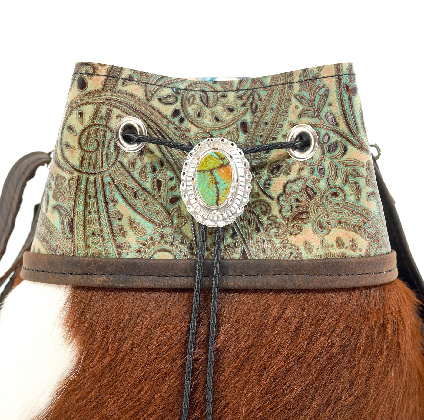 Gabby - Tricolor w/ Turquoise & Brown Paisley-Gabby-Western-Cowhide-Bags-Handmade-Products-Gifts-Dancing Cactus Designs