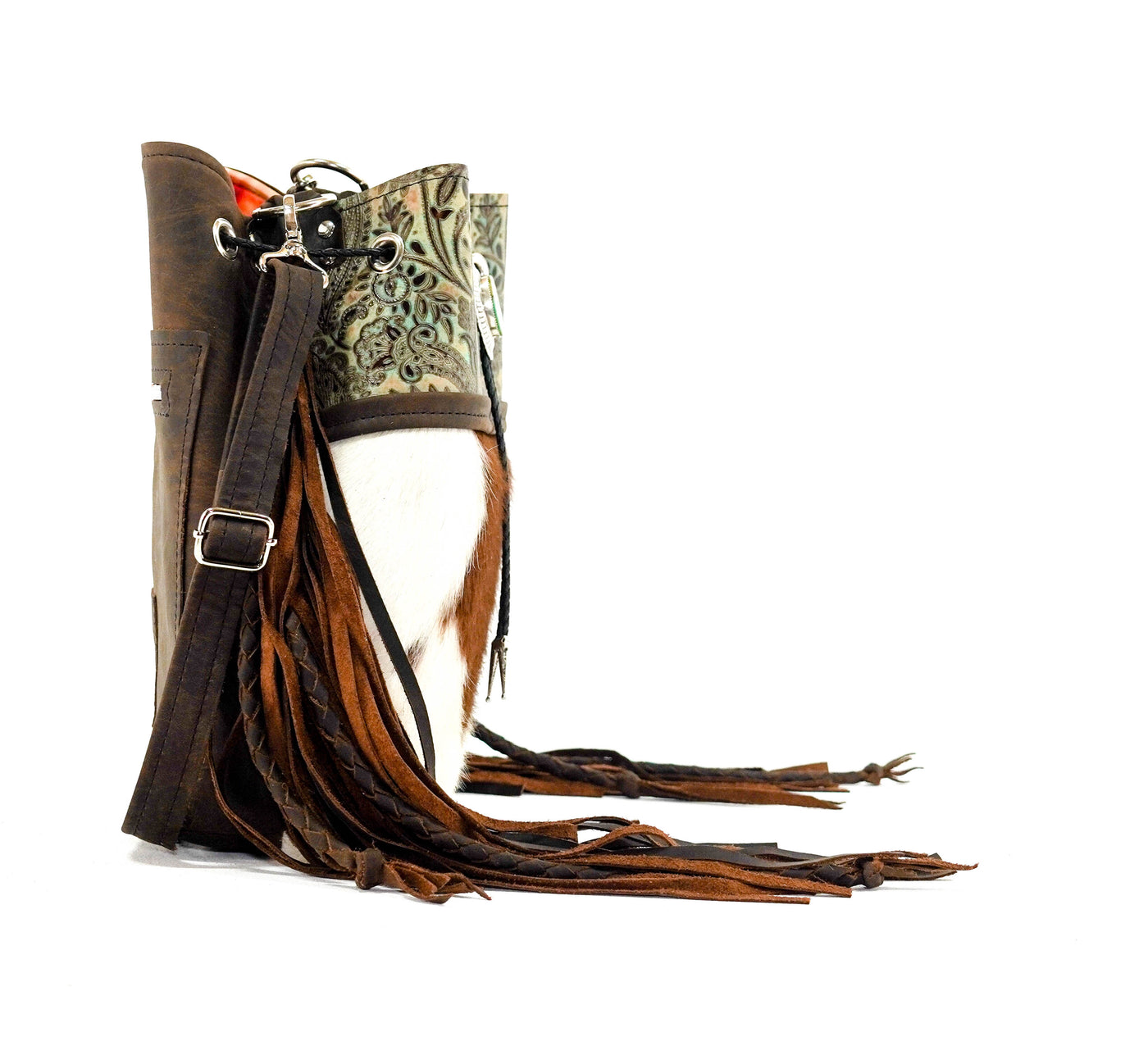 Gabby - Tricolor w/ Turquoise & Brown Paisley-Gabby-Western-Cowhide-Bags-Handmade-Products-Gifts-Dancing Cactus Designs