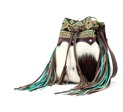 Gabby - Tricolor w/ Turquoise Navajo-Gabby-Western-Cowhide-Bags-Handmade-Products-Gifts-Dancing Cactus Designs