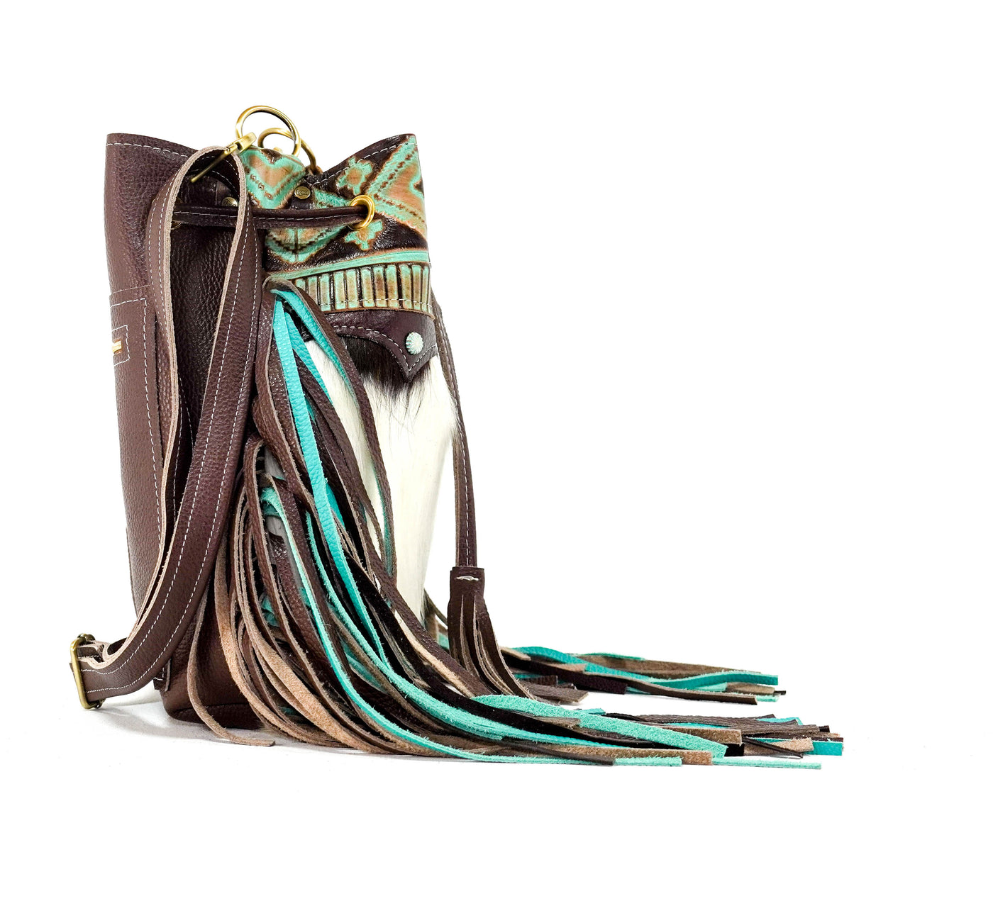 Gabby - Tricolor w/ Turquoise Navajo-Gabby-Western-Cowhide-Bags-Handmade-Products-Gifts-Dancing Cactus Designs