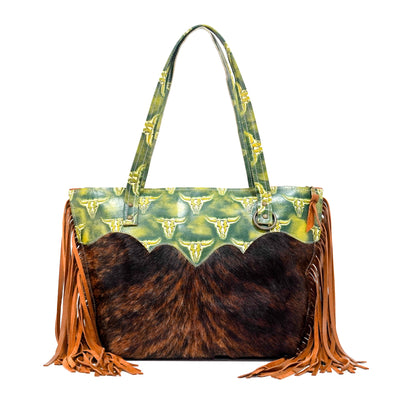 June - Red Brindle w/ Mountain View Skulls-June-Western-Cowhide-Bags-Handmade-Products-Gifts-Dancing Cactus Designs