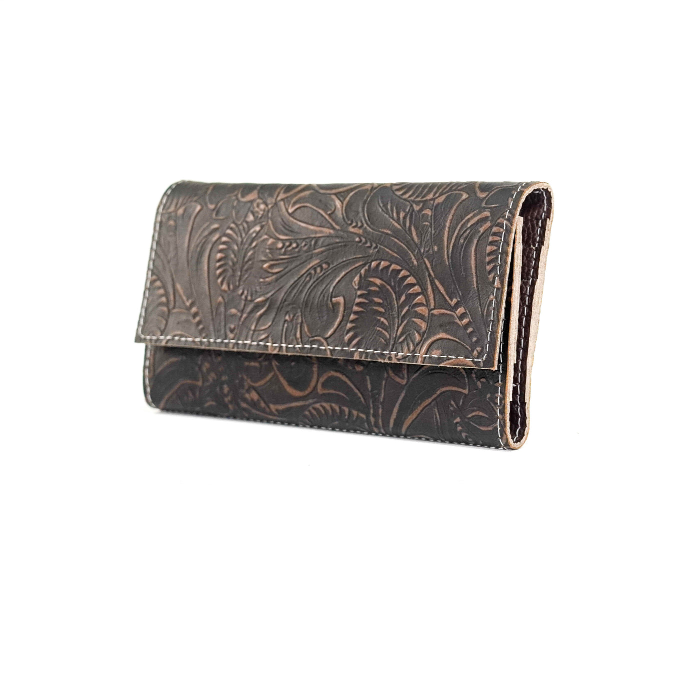 Kacey Wallet - All Embossed w/ Floral Chickory-Kacey Wallet-Western-Cowhide-Bags-Handmade-Products-Gifts-Dancing Cactus Designs