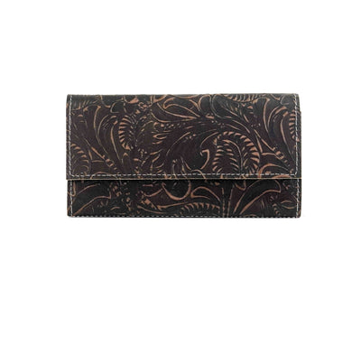 Kacey Wallet - All Embossed w/ Floral Chickory-Kacey Wallet-Western-Cowhide-Bags-Handmade-Products-Gifts-Dancing Cactus Designs