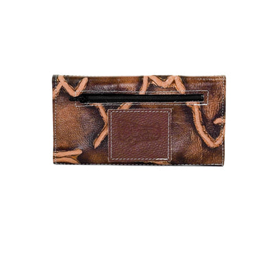 Kacey Wallet - All Embossed w/ Mahogany Brands-Kacey Wallet-Western-Cowhide-Bags-Handmade-Products-Gifts-Dancing Cactus Designs